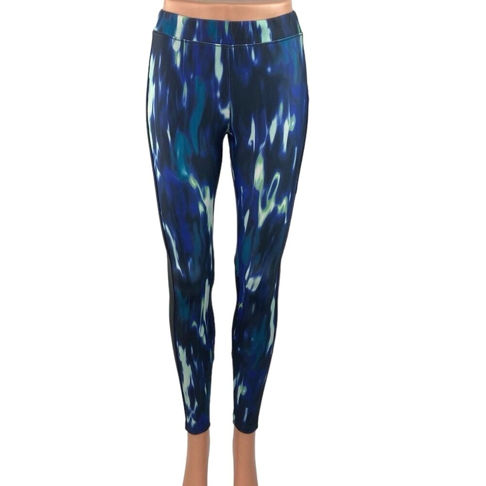 Decathlon Blue Tie Dye Print Mid Rise Fitness Yoga Activewear Ankle Leggings 28